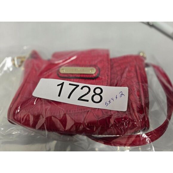 Anne Klein Red Croc-Embossed Leather Crossbody Bag With Gold Hardware - Picture 6 of 8